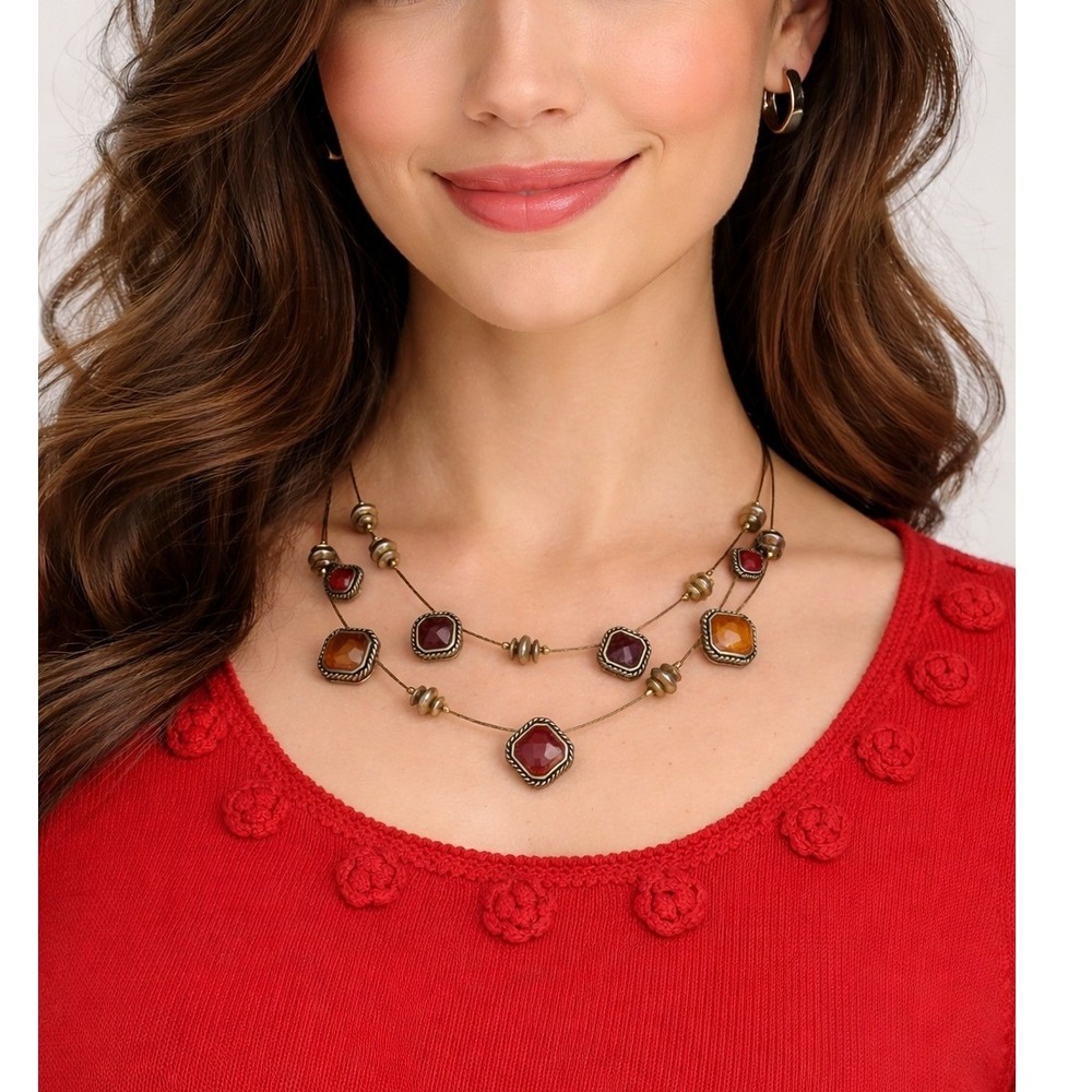 Napier‎ Double Strand Necklace Women OS Multicolor Good Beaded Earthy Boho